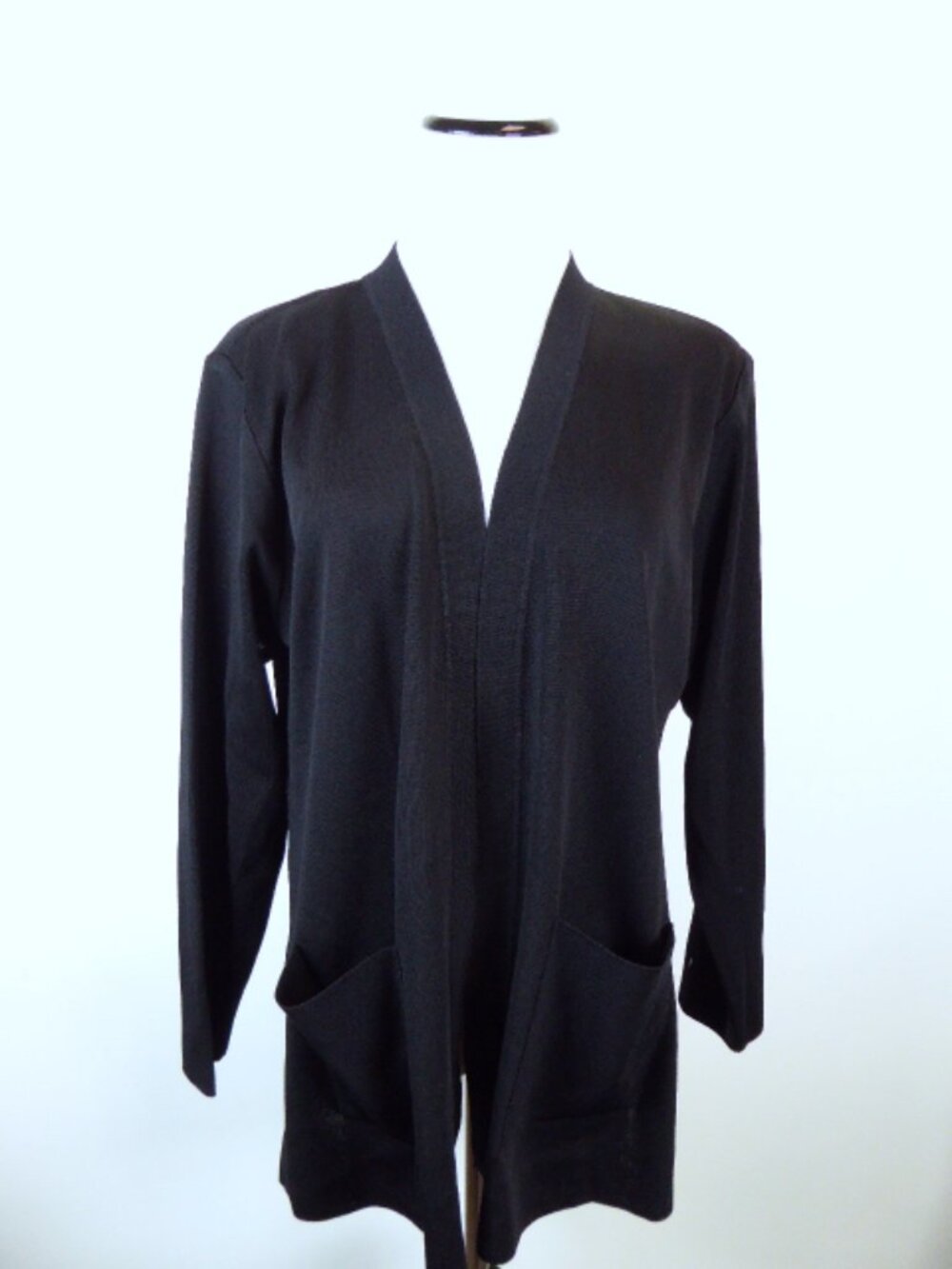 MISOOK knit black Open CARDIGAN SWEATER classic jacket Petite M travel